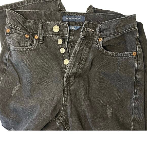 Aeropostale Denim - AEROPOSTALE 90s BAGGY Y2K. BLACK BUTTON FLY DISTRESSED KNEE HOLES size 4/26 Y2K